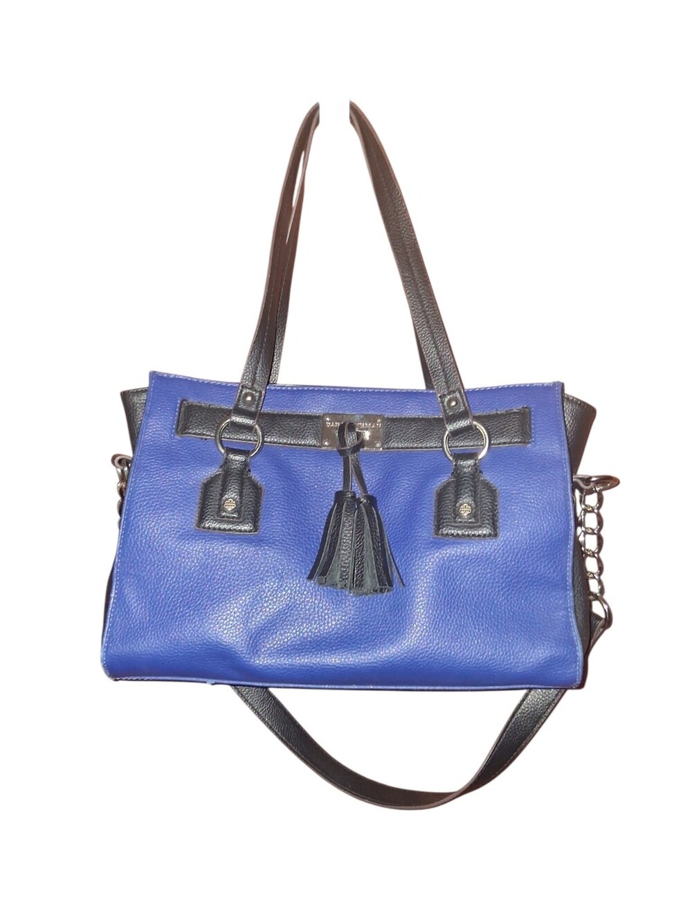 Dana Buchman Vibrant Blue and Black Satchel With Tassel